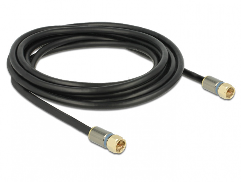 Imagine Cablu antena F Plug la F Plug RG-6/U 3m Premium Negru, Delock 88943